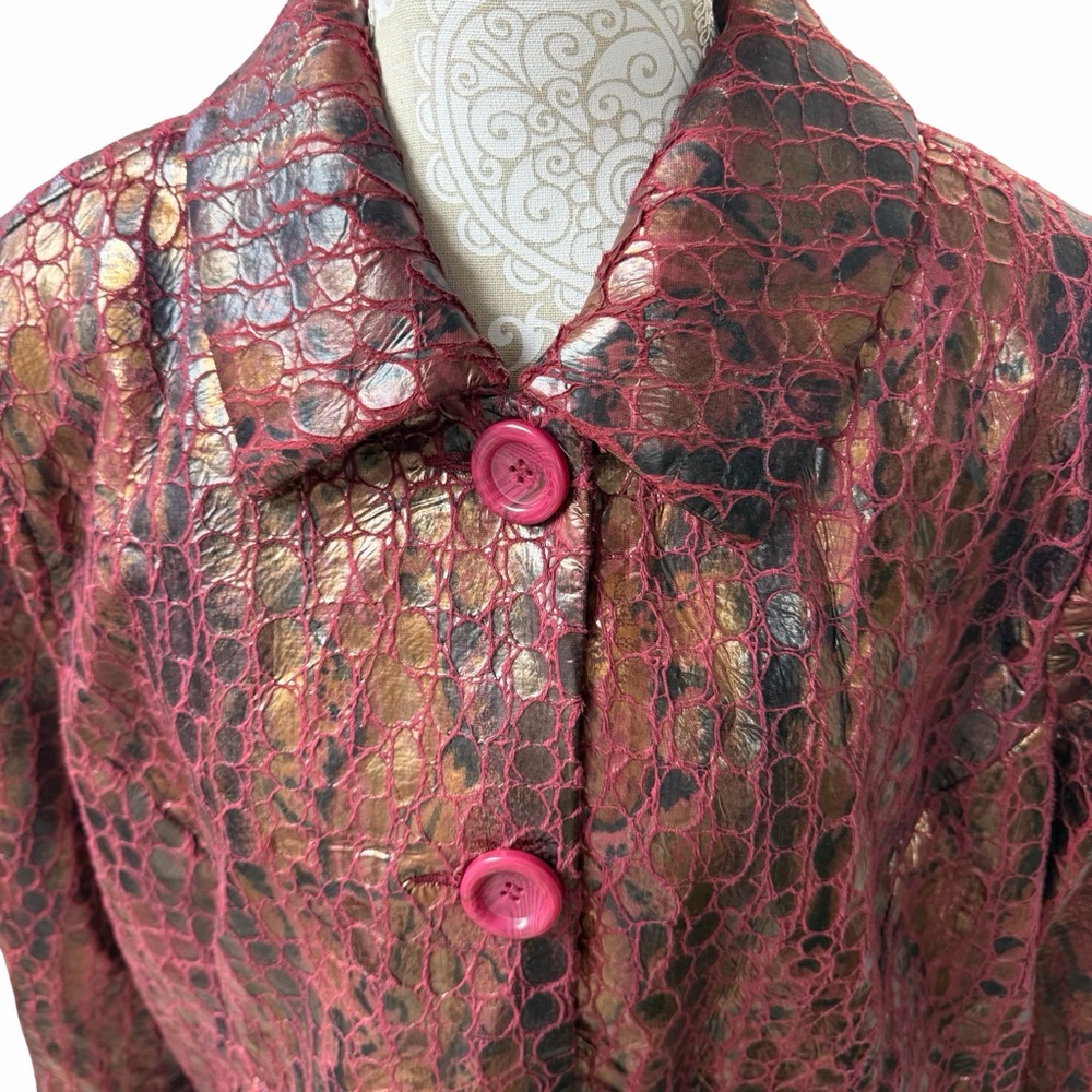 ERIN LONDON Jacket/Blazer  Women’s 2X
Metallic Burgundy and Gold 
Reptile Print